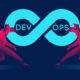 Devops concept business illustration in red and blue neon gradients